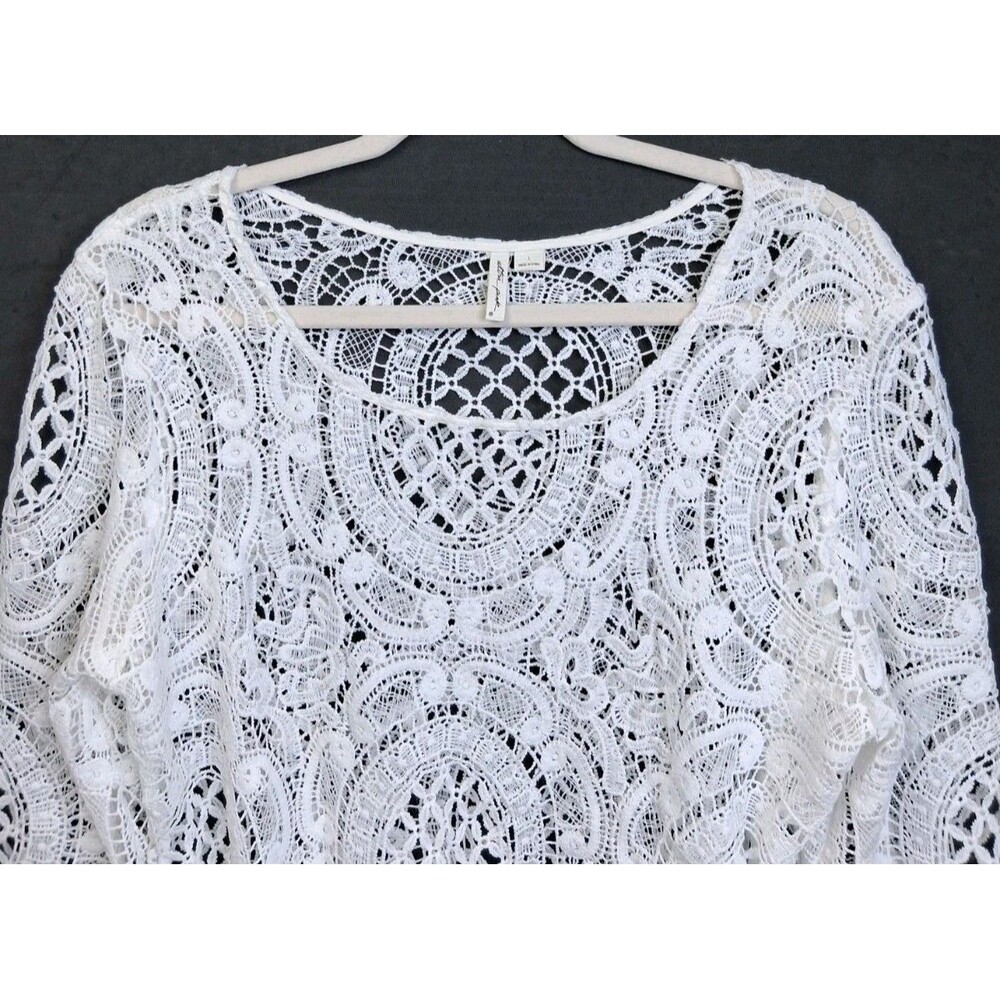 Ultra Pink Lace Long Sleeve Top Size L White Top/Beach Cover-Up Vacation Resort - Picture 4 of 13